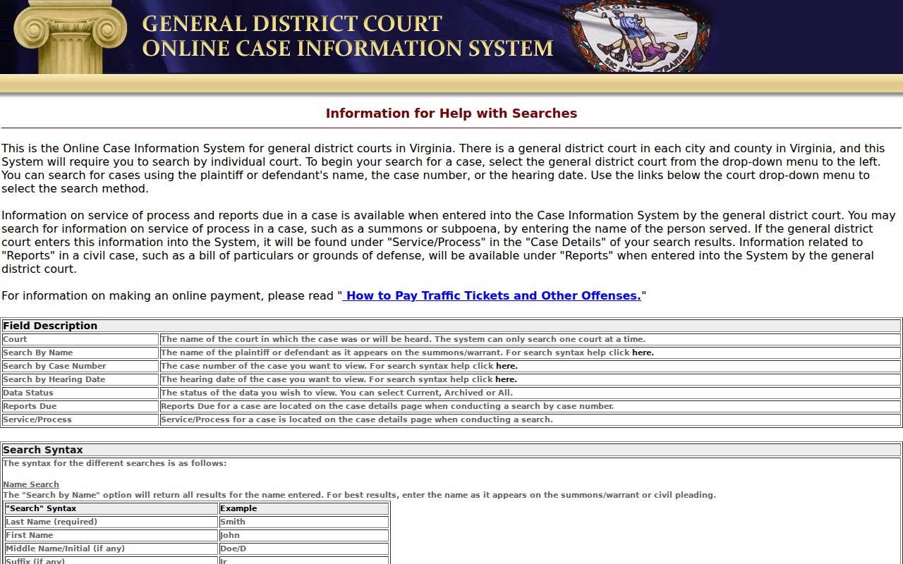 Giles County warrant check using the court-specific GDC search help