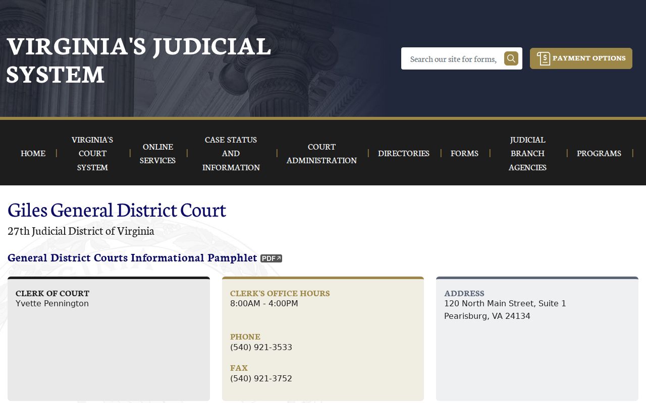 Giles County bench warrant routing through General District Court