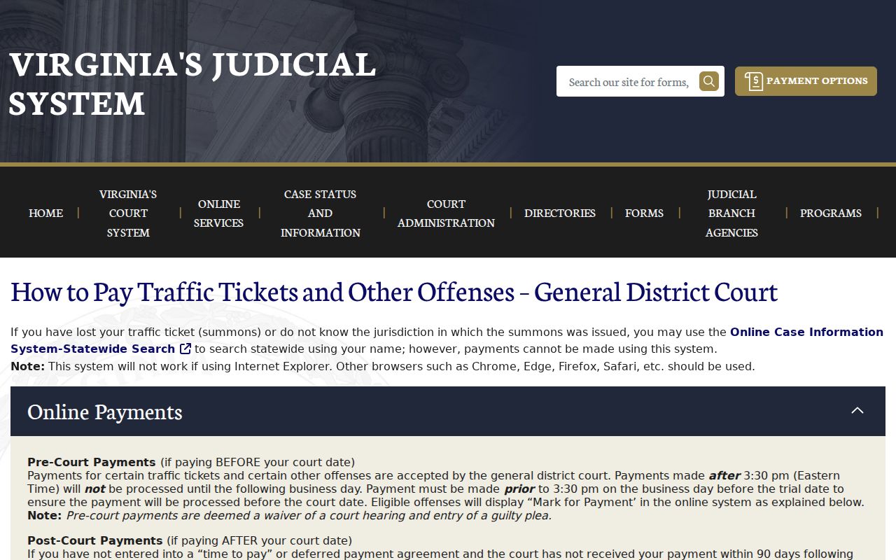 Giles County traffic warrant payment path through the official court system