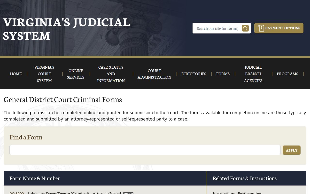 Virginia district criminal forms relevant to Giles County warrant process