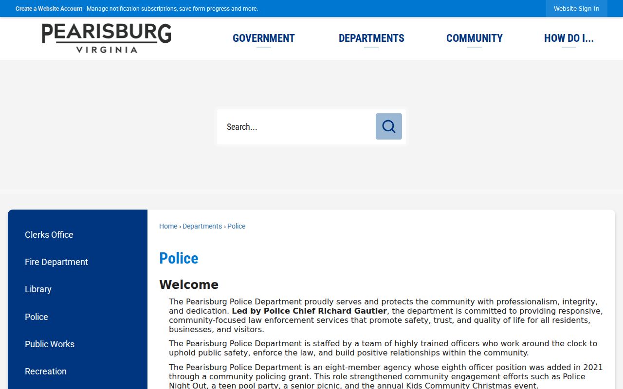 Pearisburg warrant records police department contact page