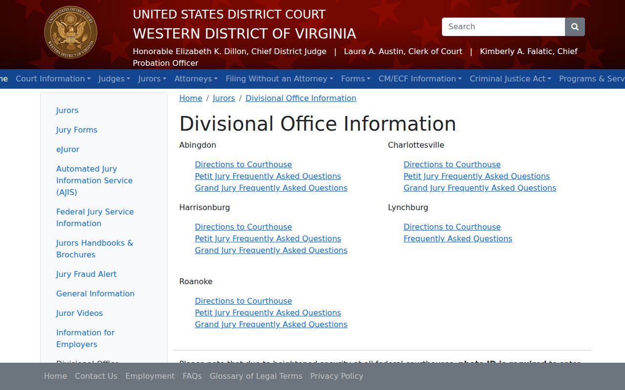 Roanoke federal courthouse route for Giles County warrant records