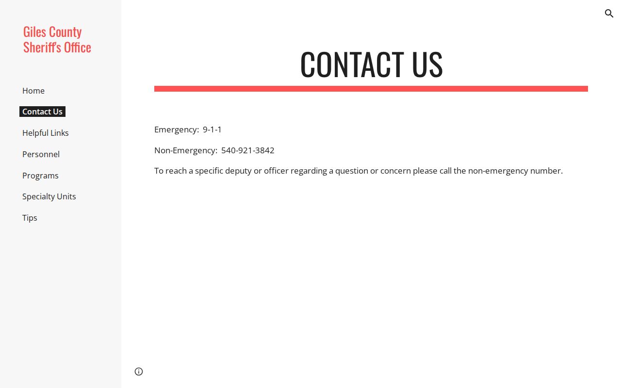 Giles County warrant records contact route at the Sheriff's Office